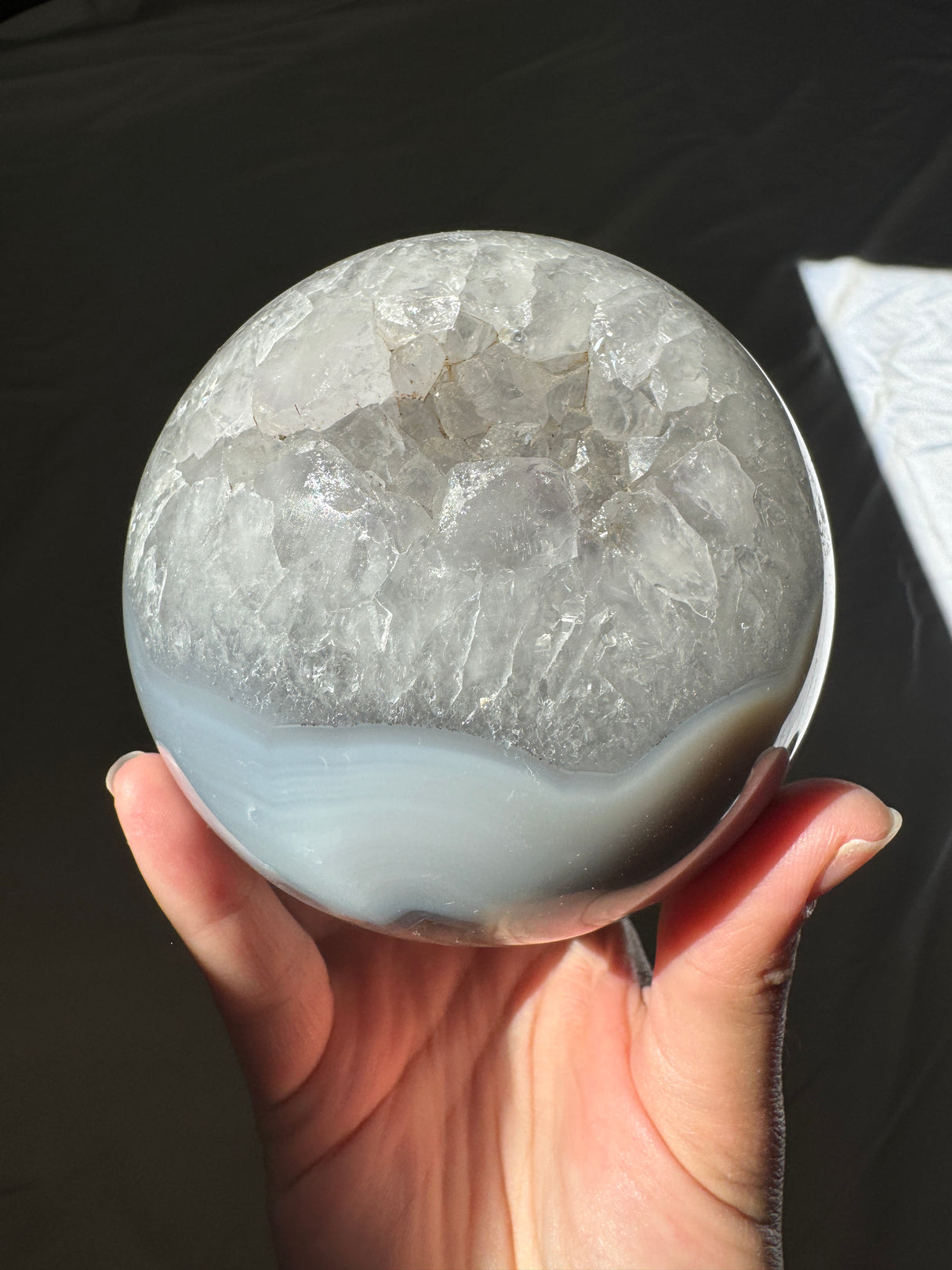 Baby Blue Agate and Quartz Sphere