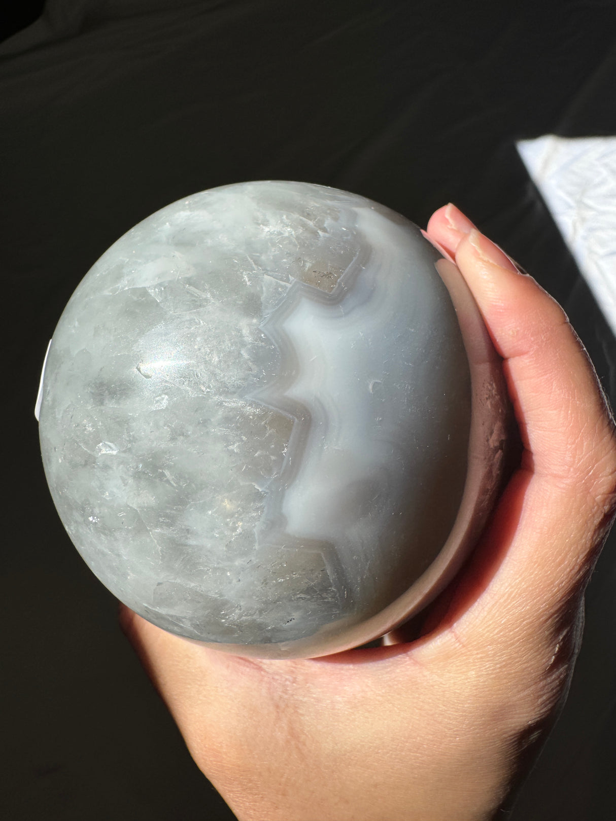 Baby Blue Agate and Quartz Sphere