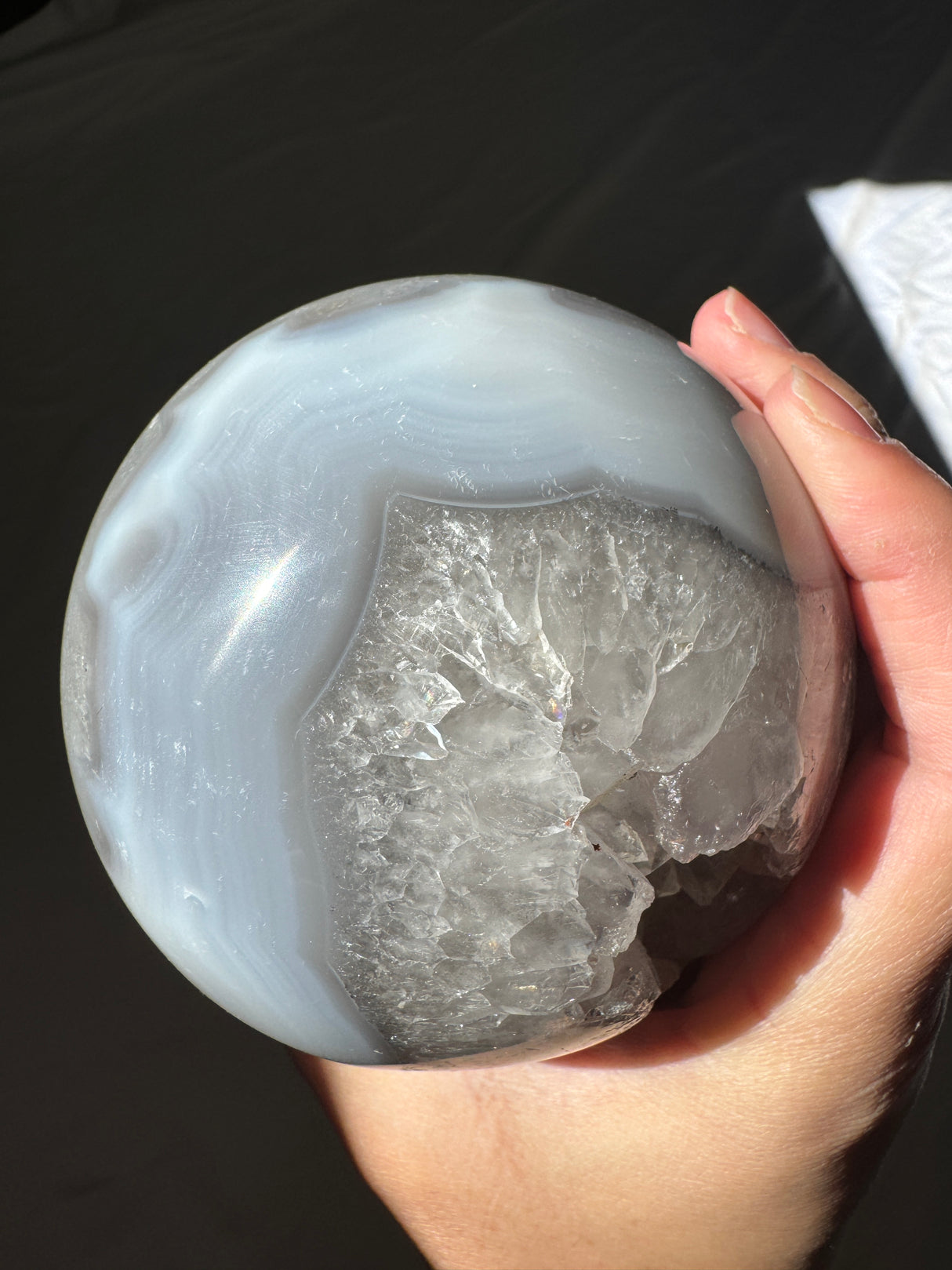 Baby Blue Agate and Quartz Sphere