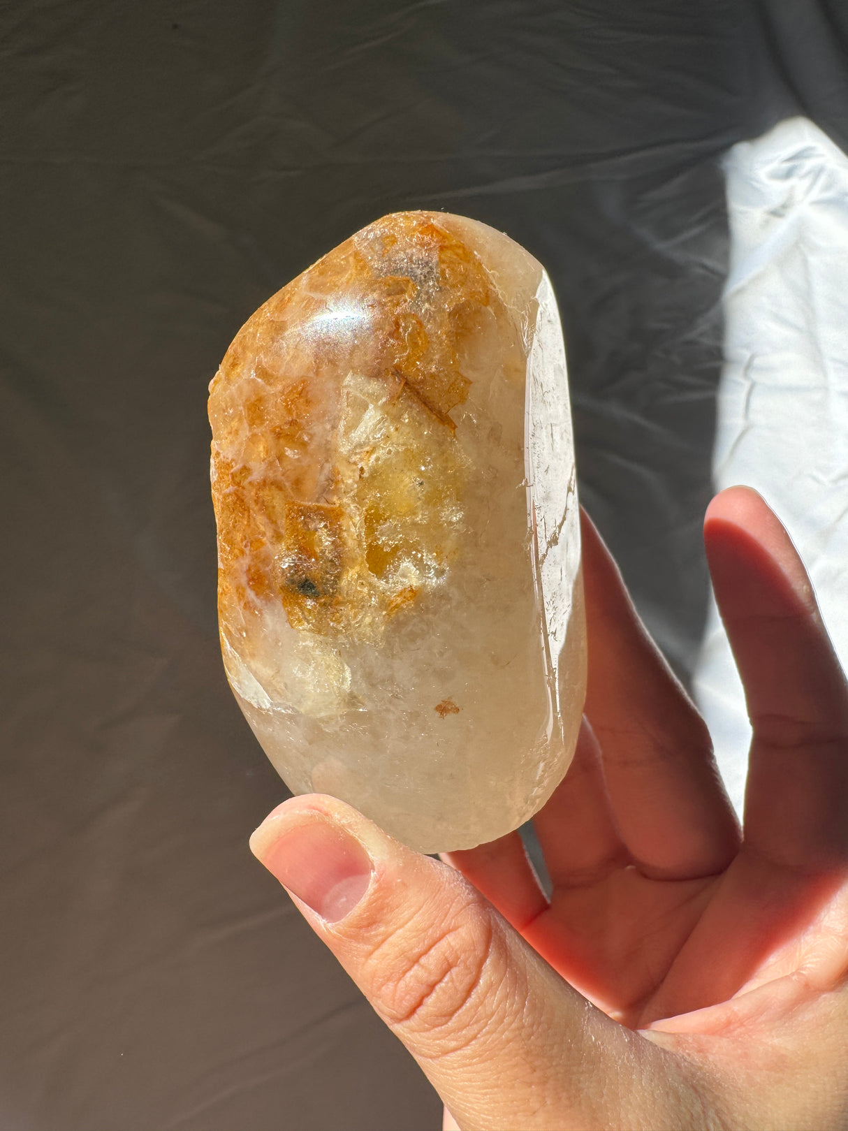 Golden Orange Rainbow Amethyst Cut Base