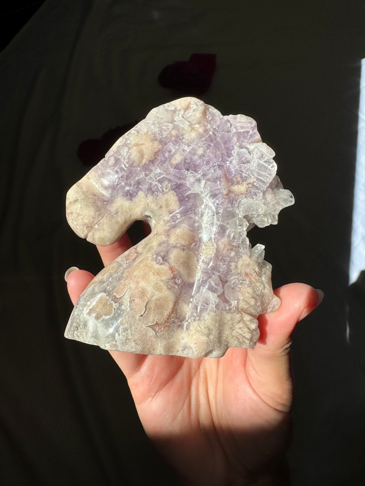 Hand Carved Flower Agate x Amethyst Pony