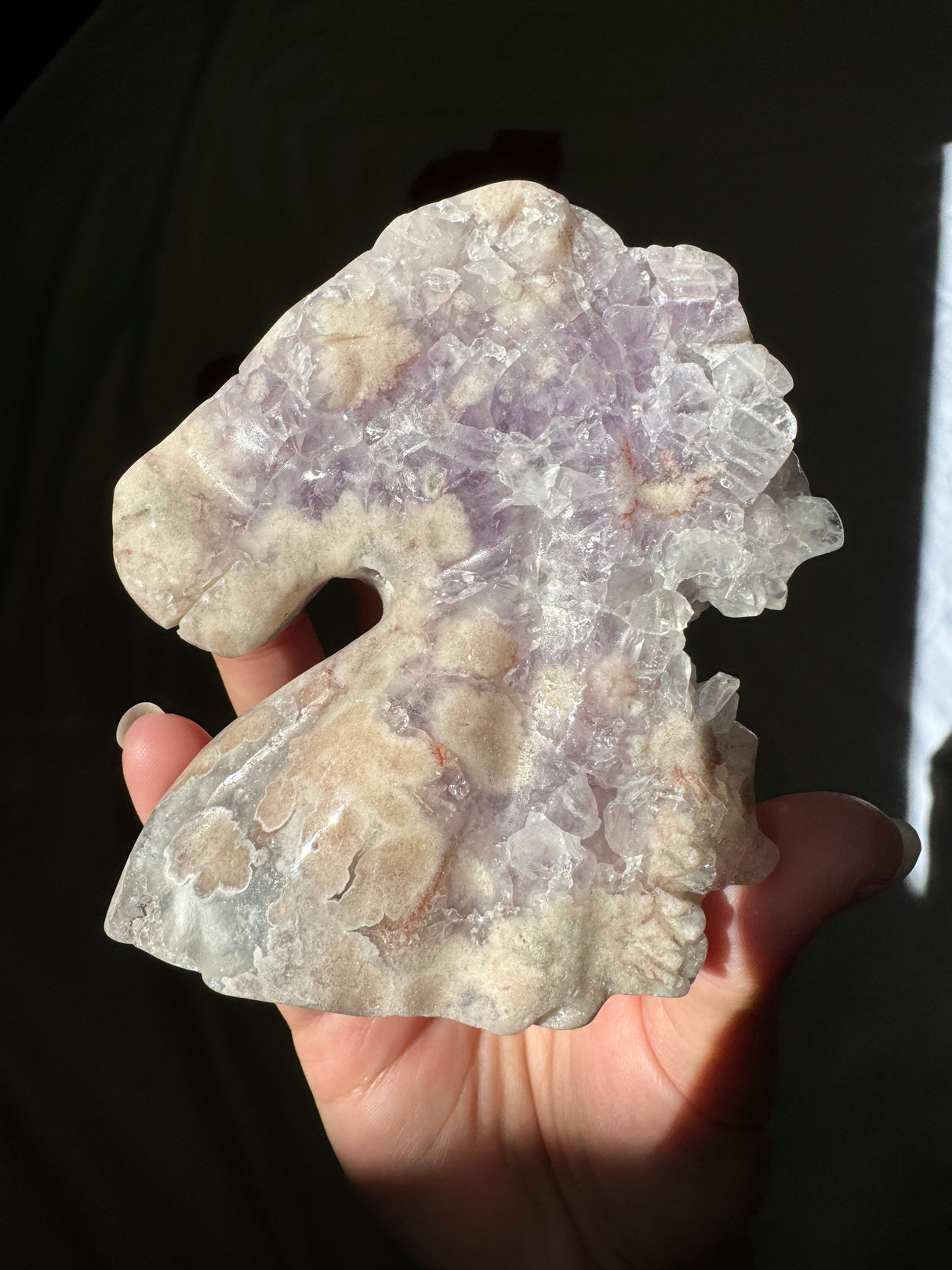 Hand Carved Flower Agate x Amethyst Pony