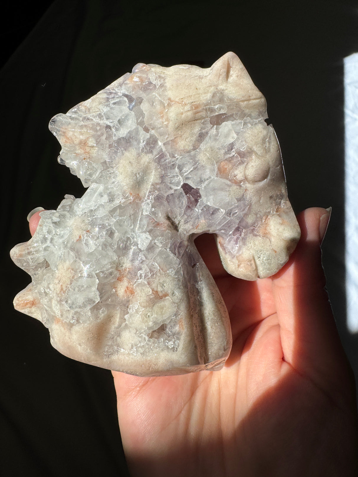 Hand Carved Flower Agate x Amethyst Pony