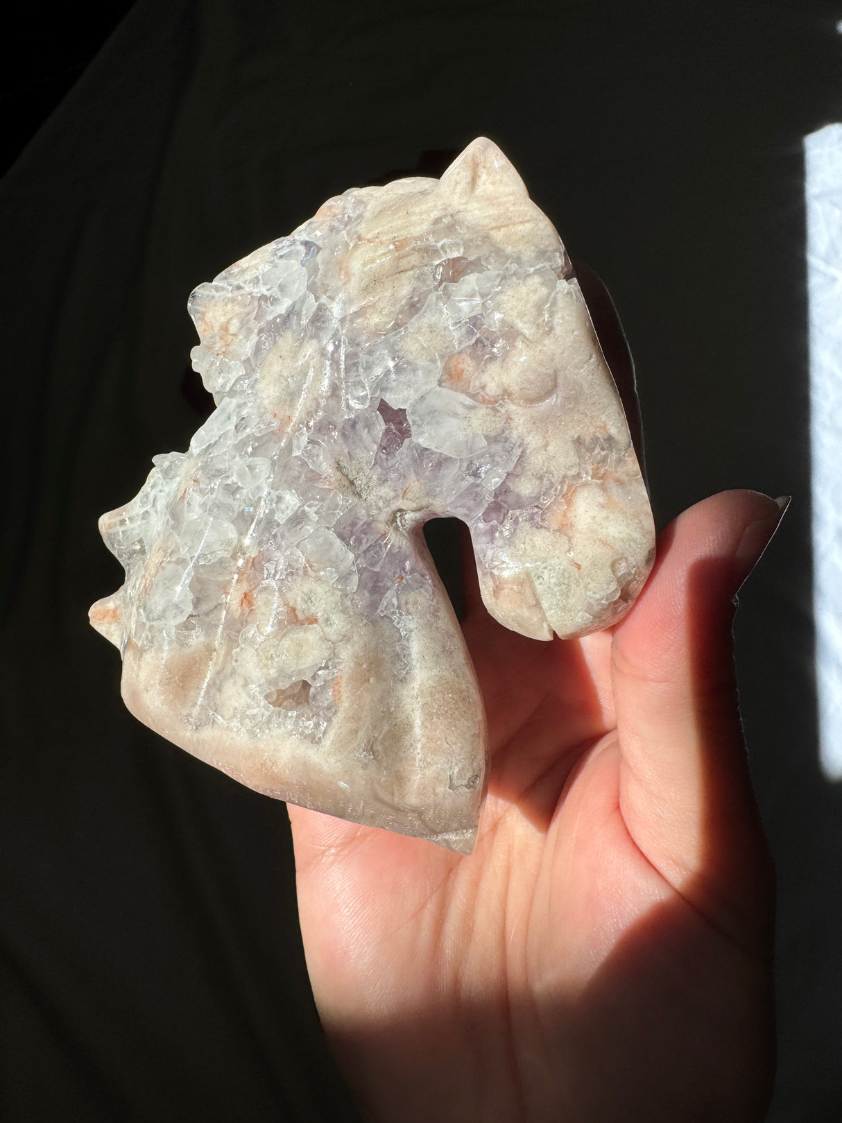 Hand Carved Flower Agate x Amethyst Pony