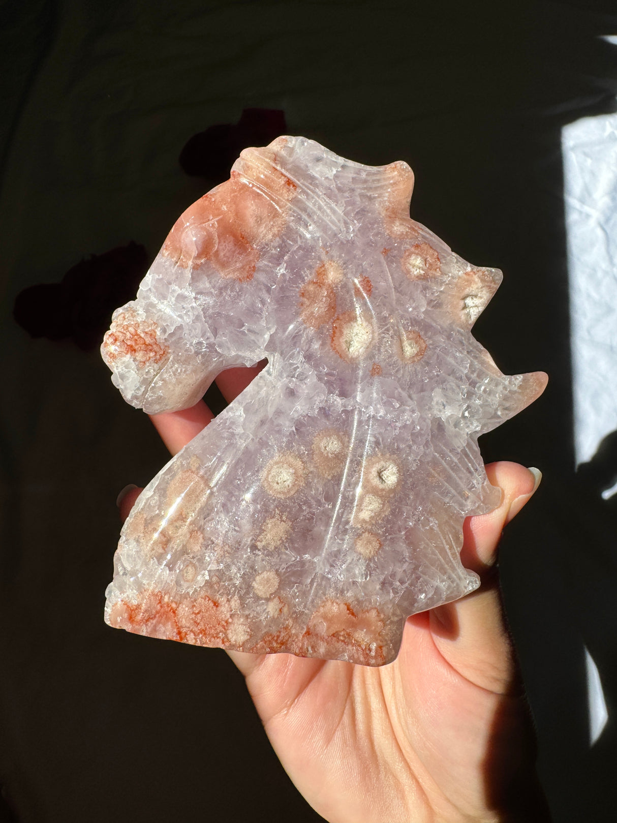 Hand Carved Flower Agate x Amethyst Pony