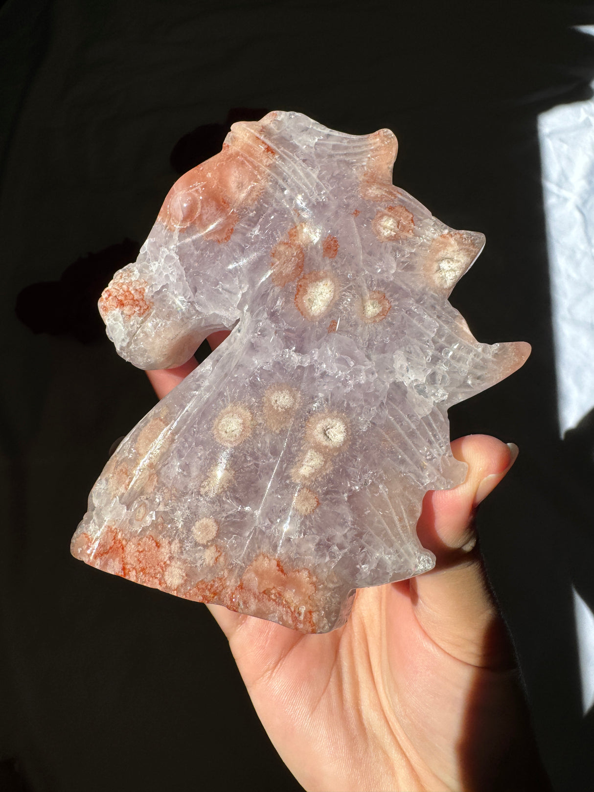 Hand Carved Flower Agate x Amethyst Pony