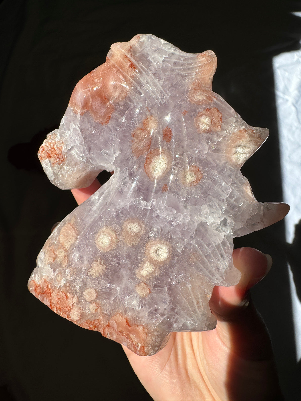 Hand Carved Flower Agate x Amethyst Pony