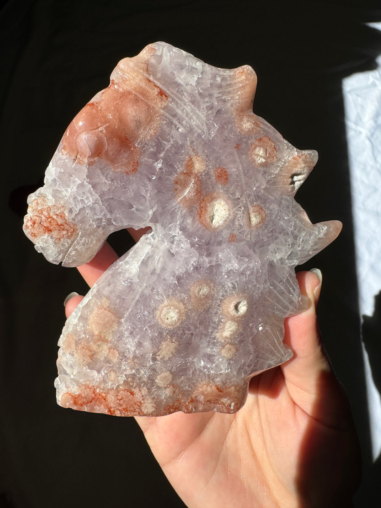 Hand Carved Flower Agate x Amethyst Pony