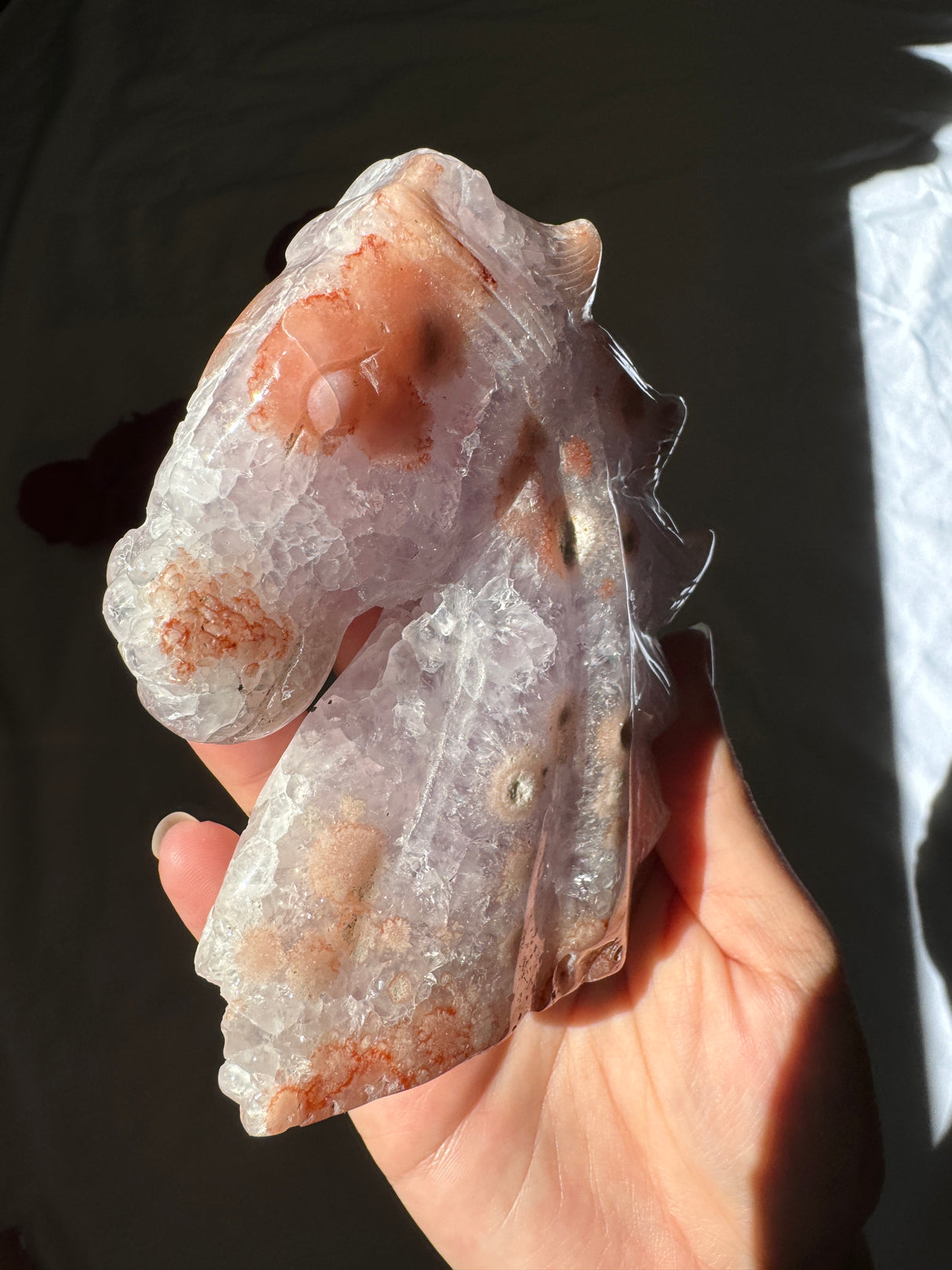 Hand Carved Flower Agate x Amethyst Pony