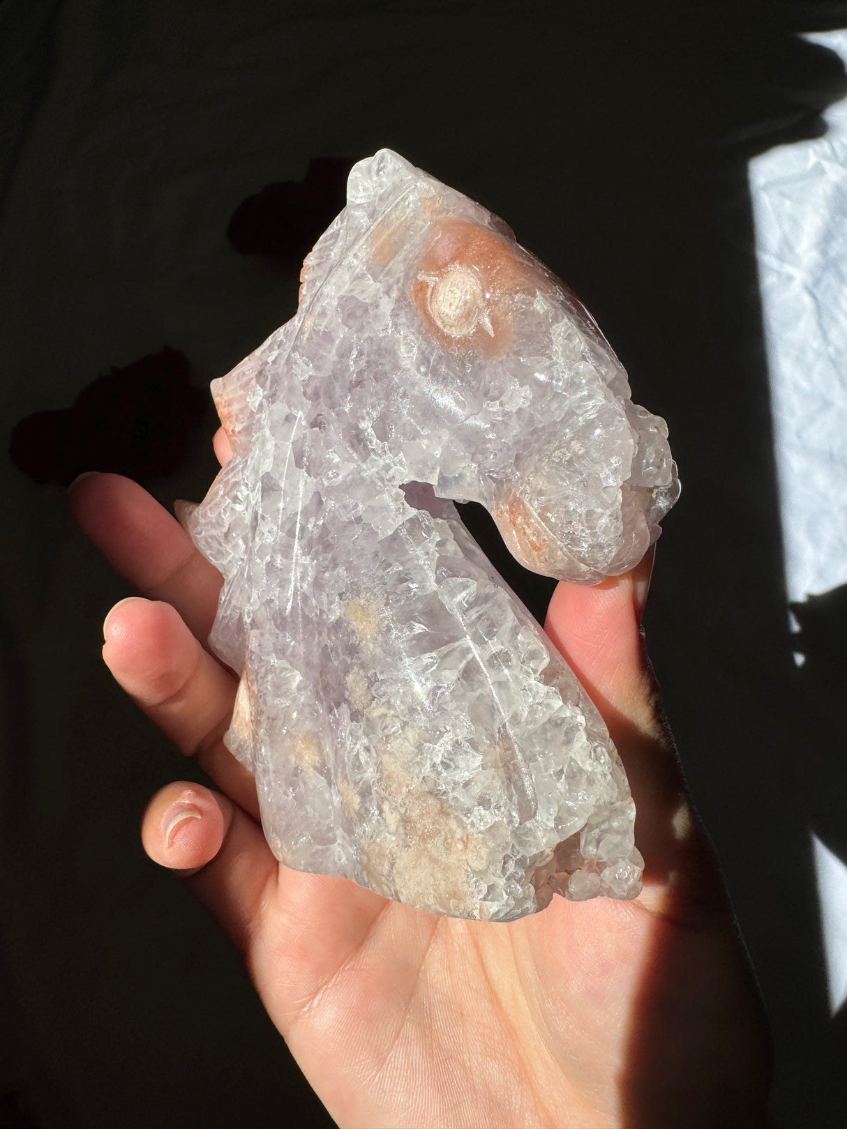 Hand Carved Flower Agate x Amethyst Pony