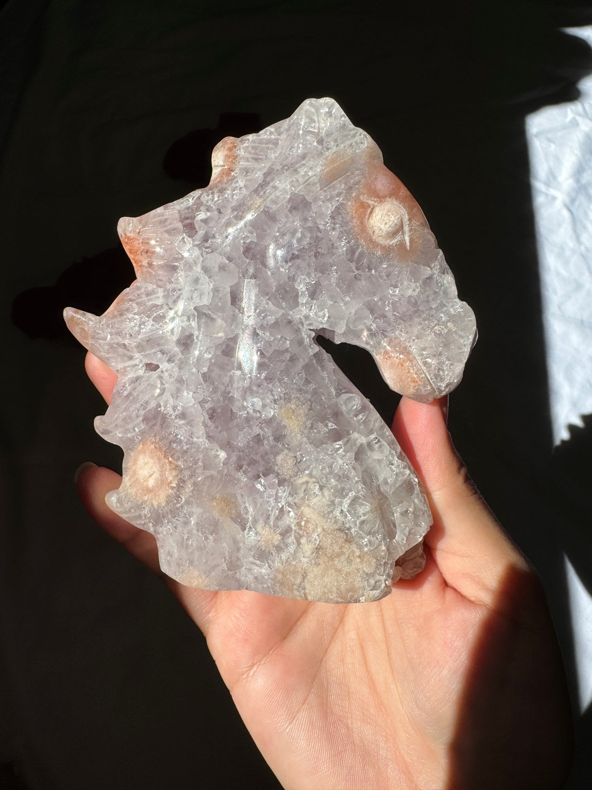 Hand Carved Flower Agate x Amethyst Pony