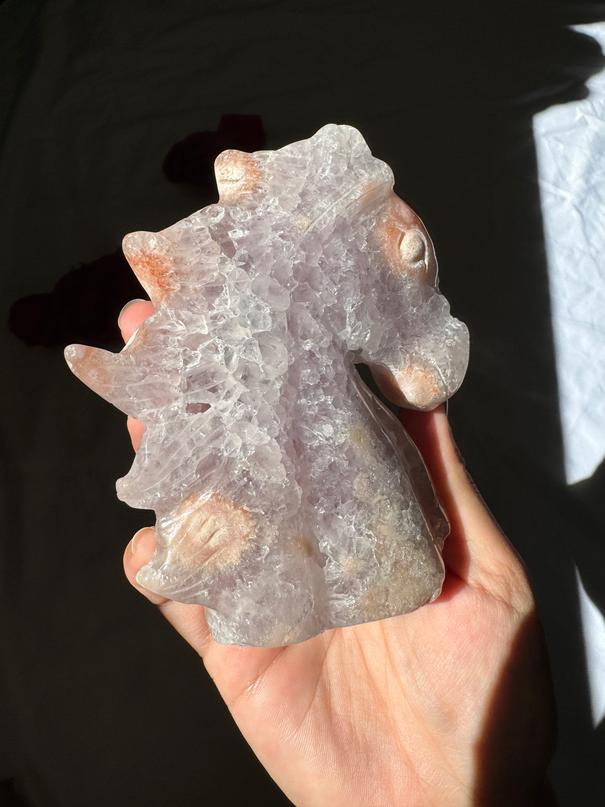 Hand Carved Flower Agate x Amethyst Pony