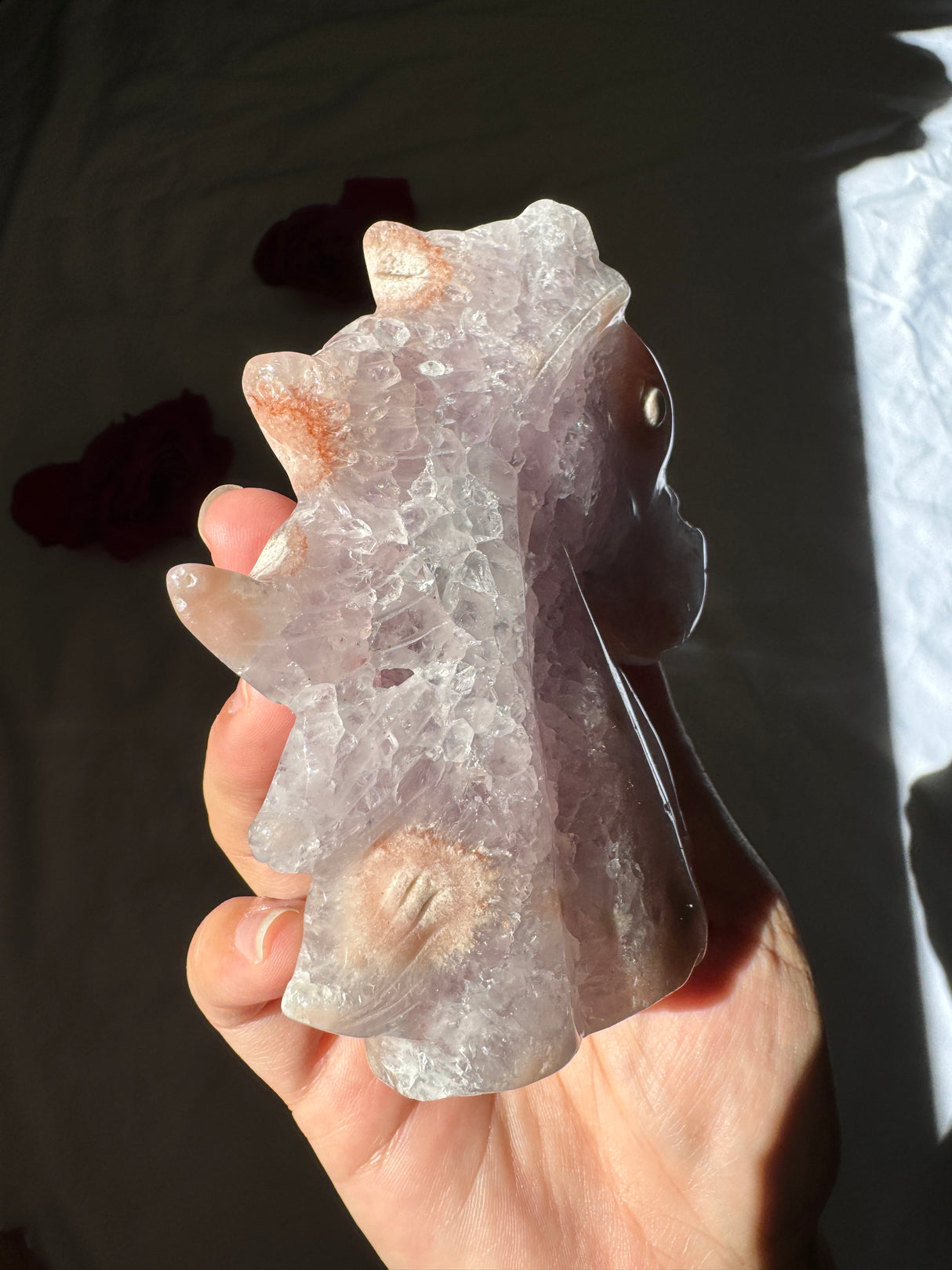 Hand Carved Flower Agate x Amethyst Pony