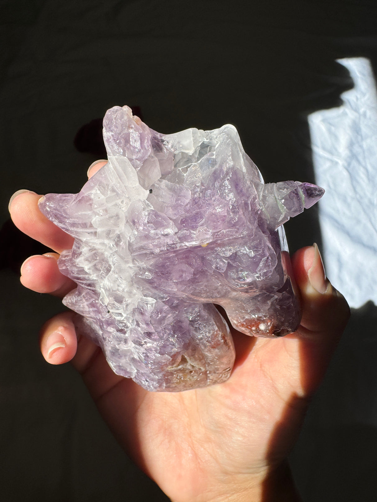Hand Carved Flower Agate x Amethyst Unicorn (imperfect)