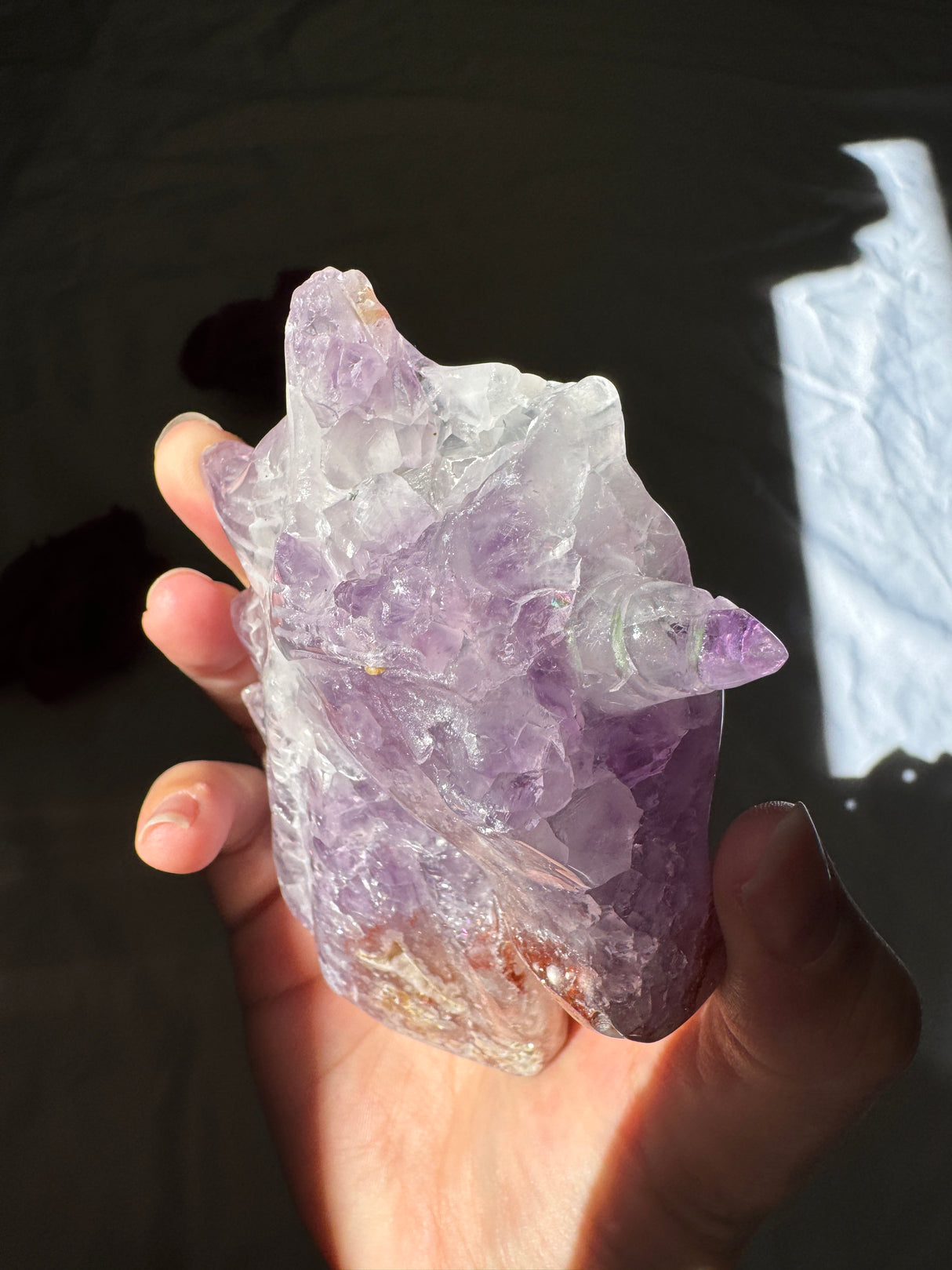 Hand Carved Flower Agate x Amethyst Unicorn (imperfect)