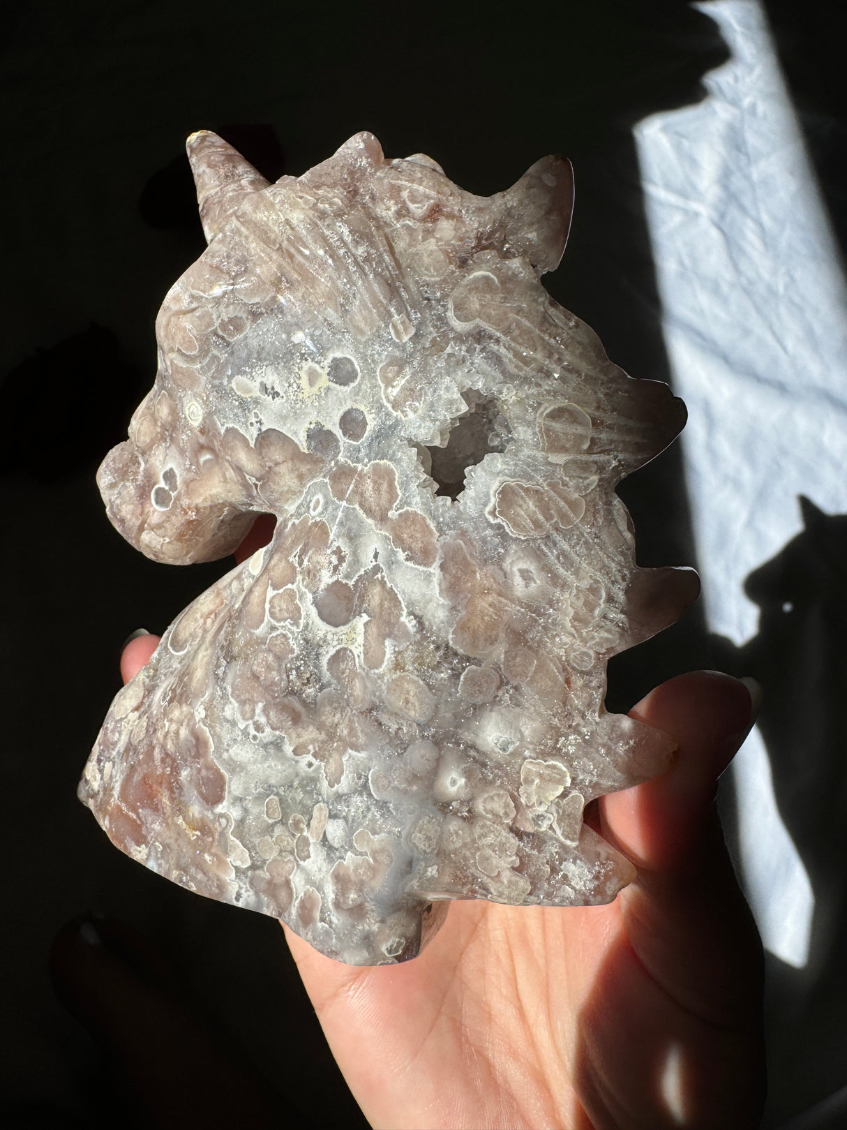 Hand Carved Pink Amethyst x Flower Agate Unicorn