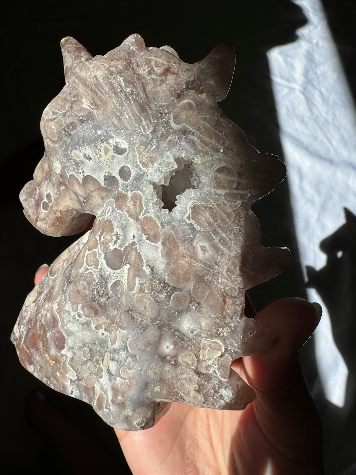 Hand Carved Pink Amethyst x Flower Agate Unicorn
