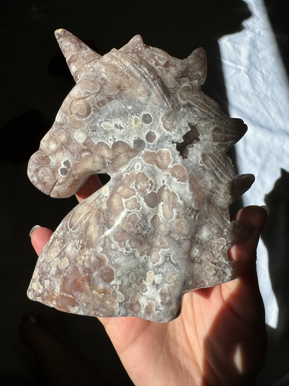 Hand Carved Pink Amethyst x Flower Agate Unicorn