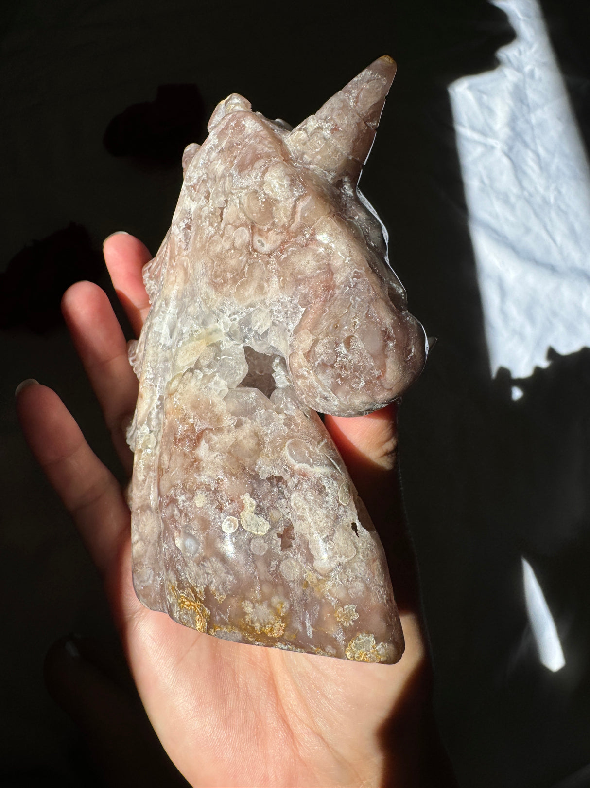 Hand Carved Pink Amethyst x Flower Agate Unicorn