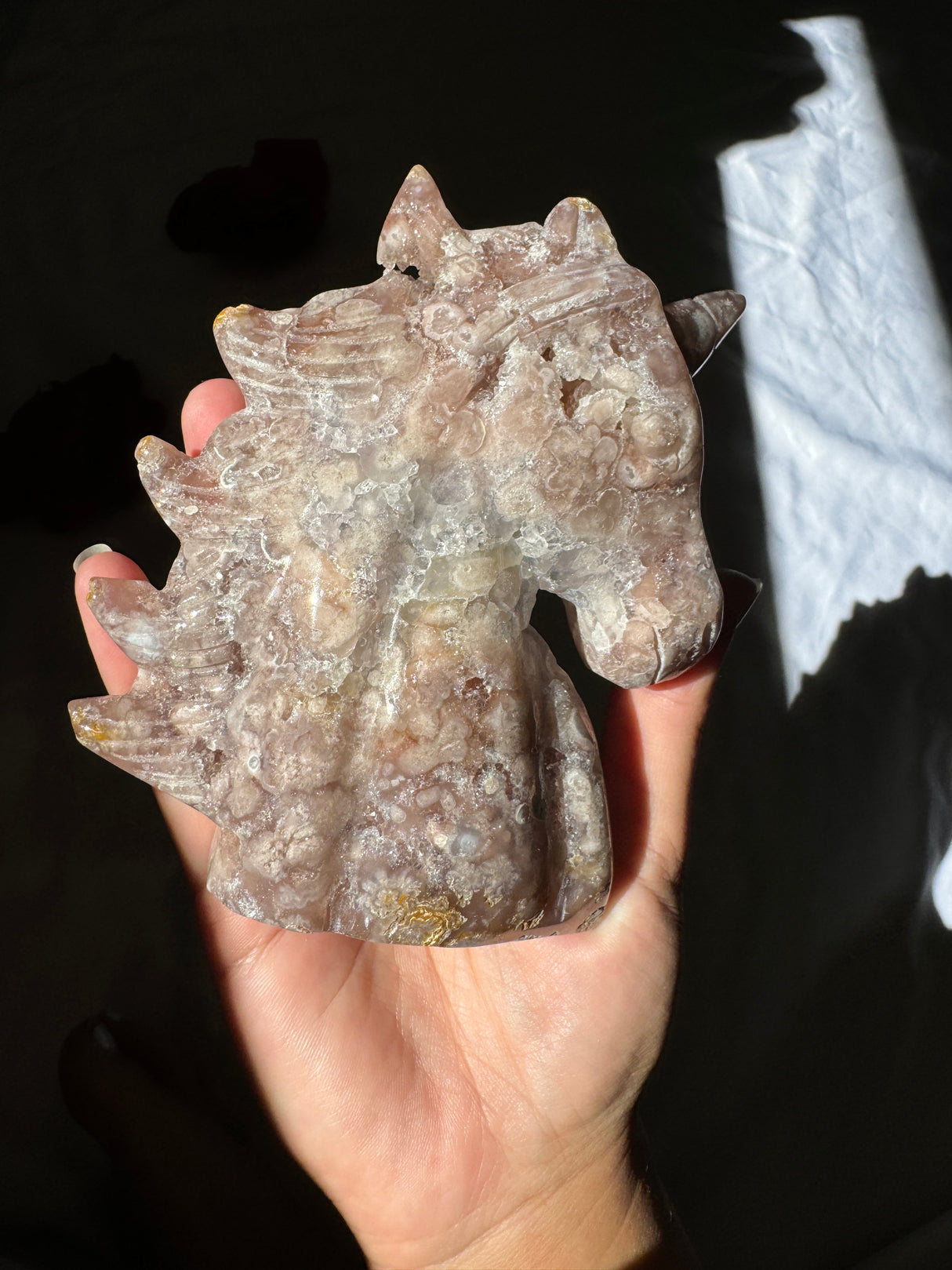 Hand Carved Pink Amethyst x Flower Agate Unicorn