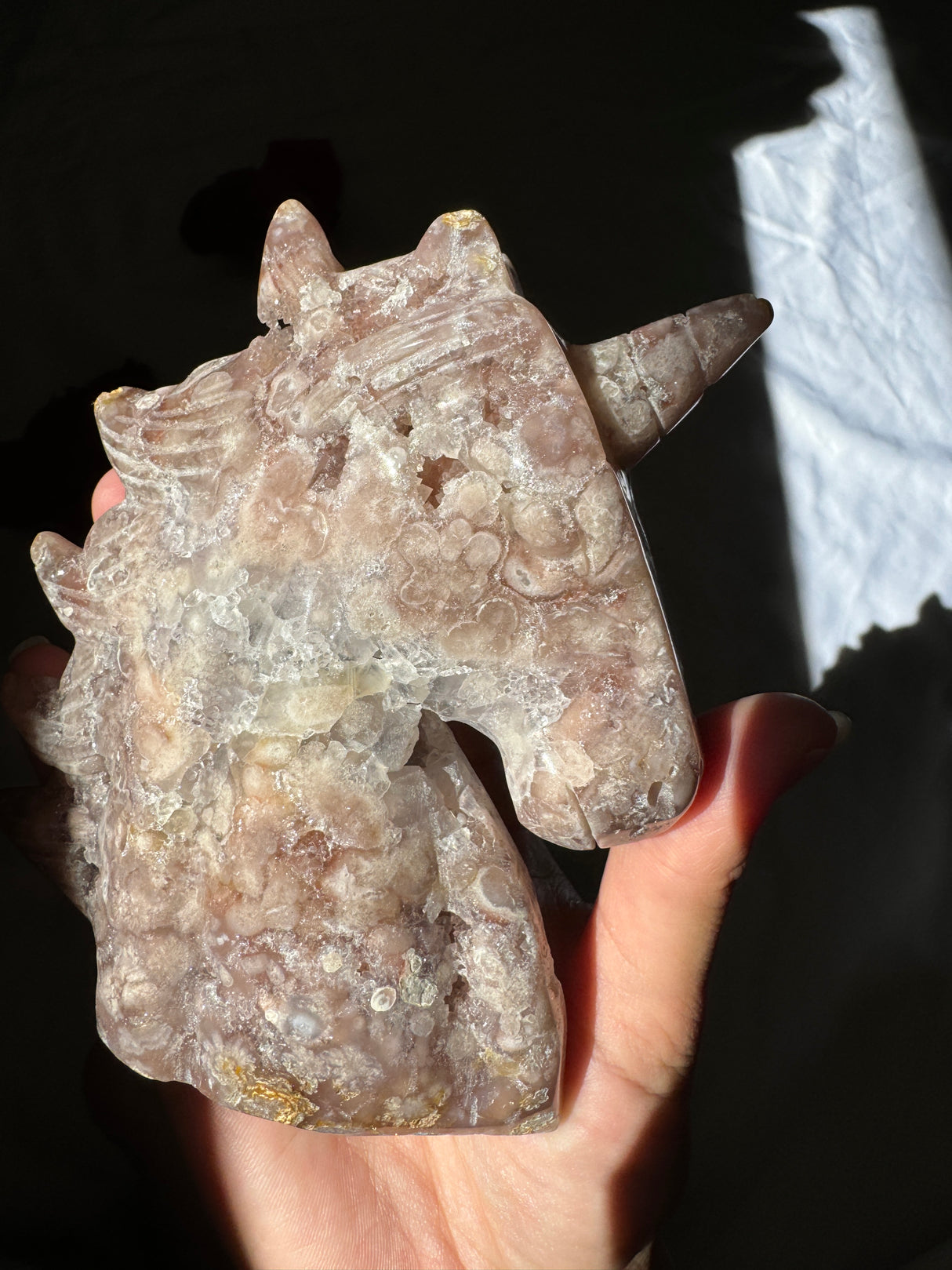 Hand Carved Pink Amethyst x Flower Agate Unicorn