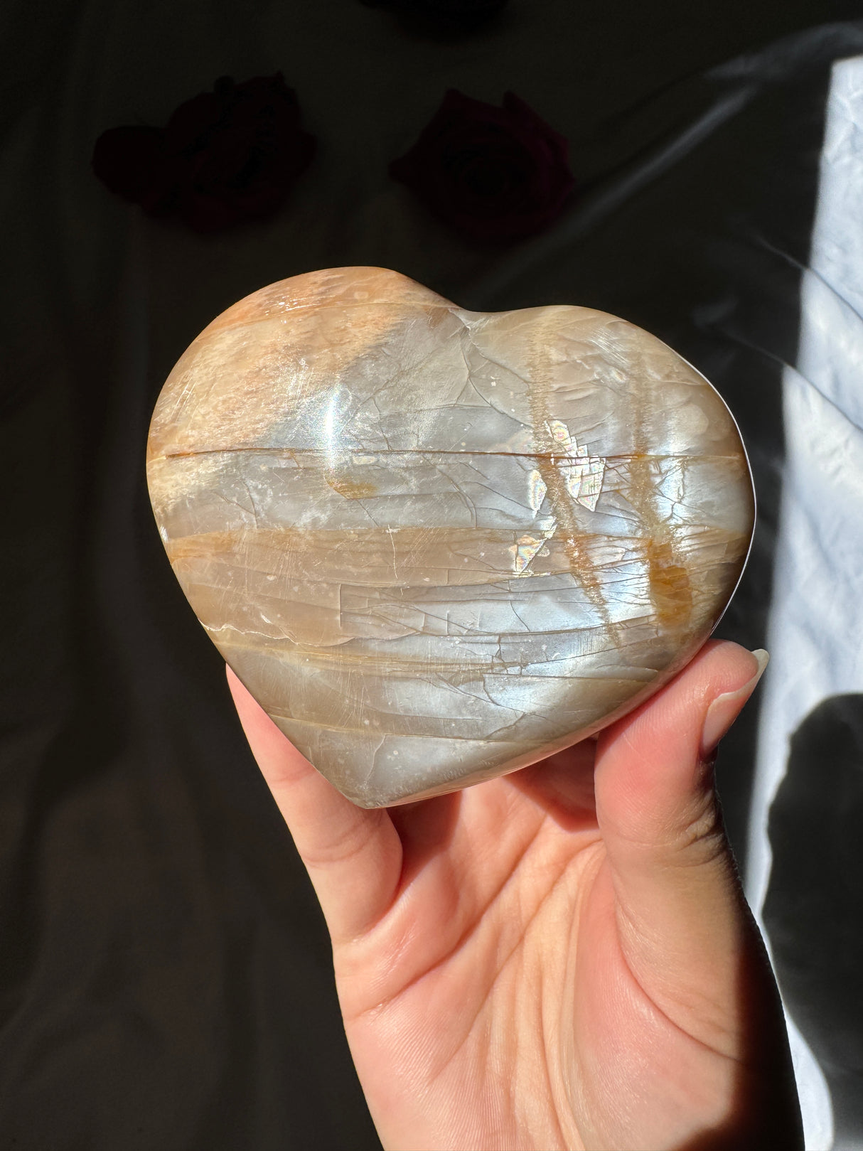 Peach Moonstone Heart with Icey Flash