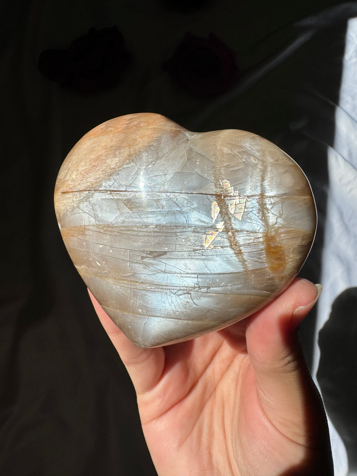 Peach Moonstone Heart with Icey Flash