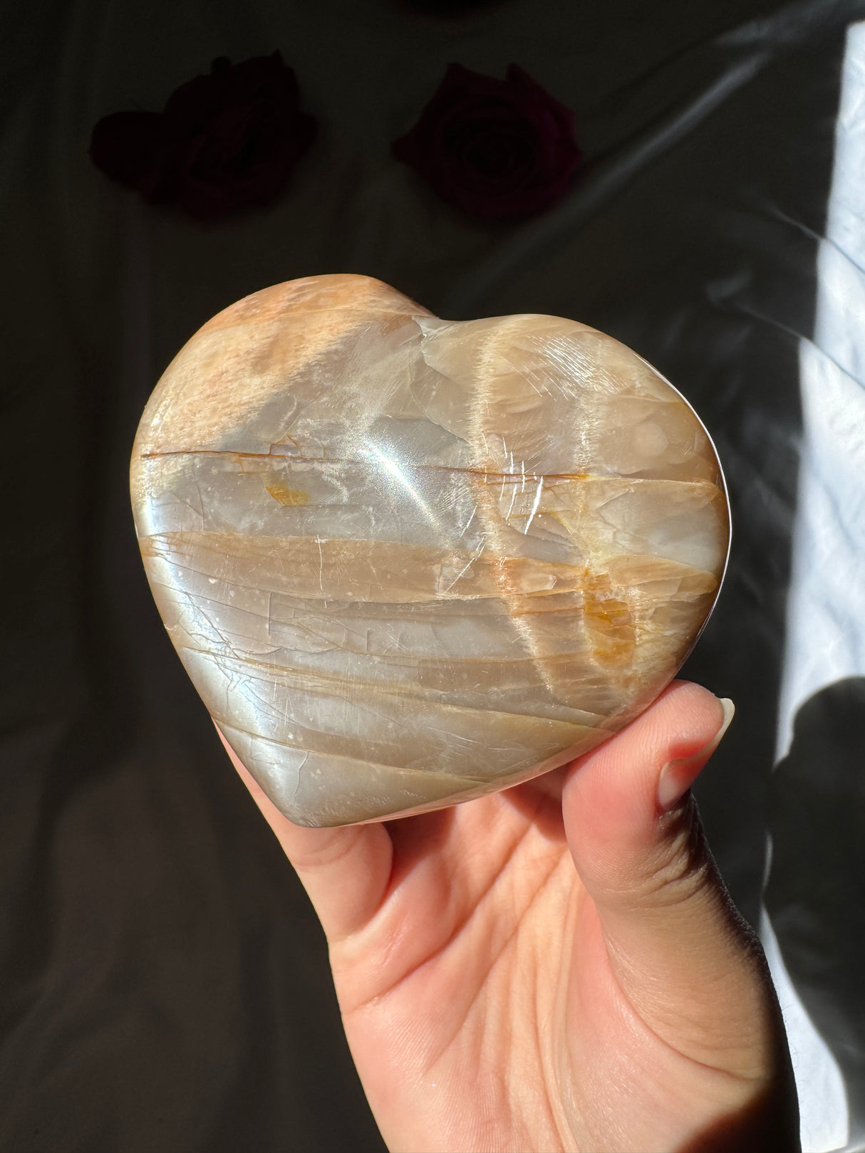 Peach Moonstone Heart with Icey Flash