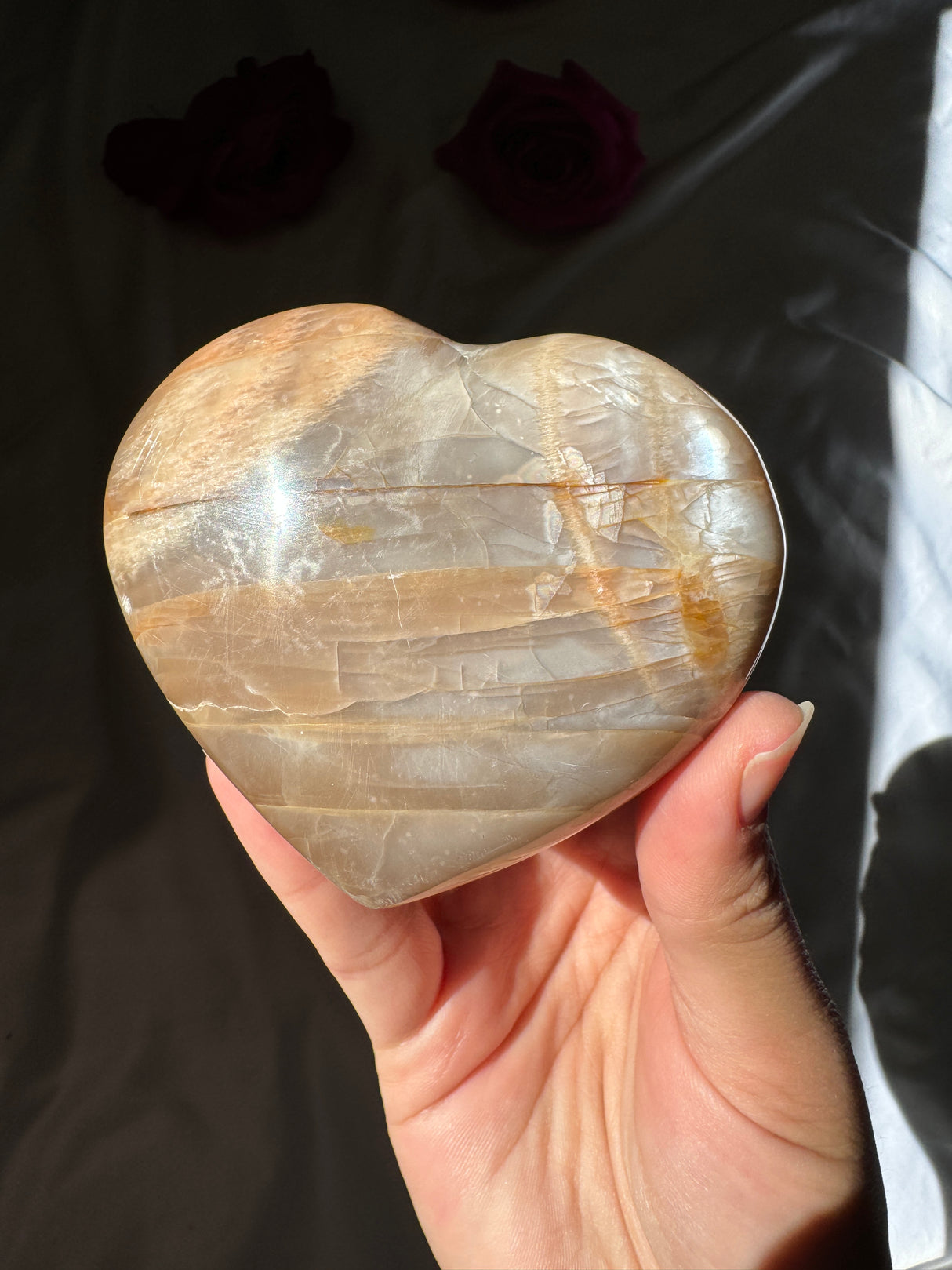 Peach Moonstone Heart with Icey Flash