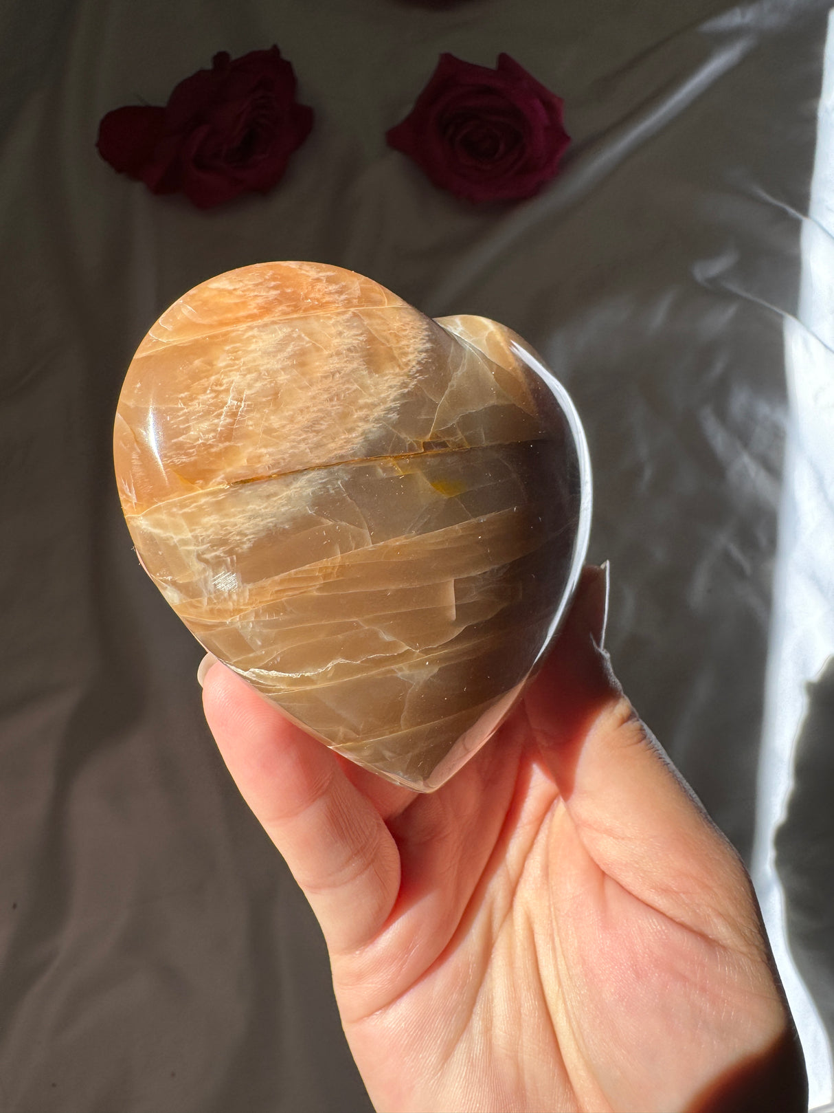 Peach Moonstone Heart with Icey Flash