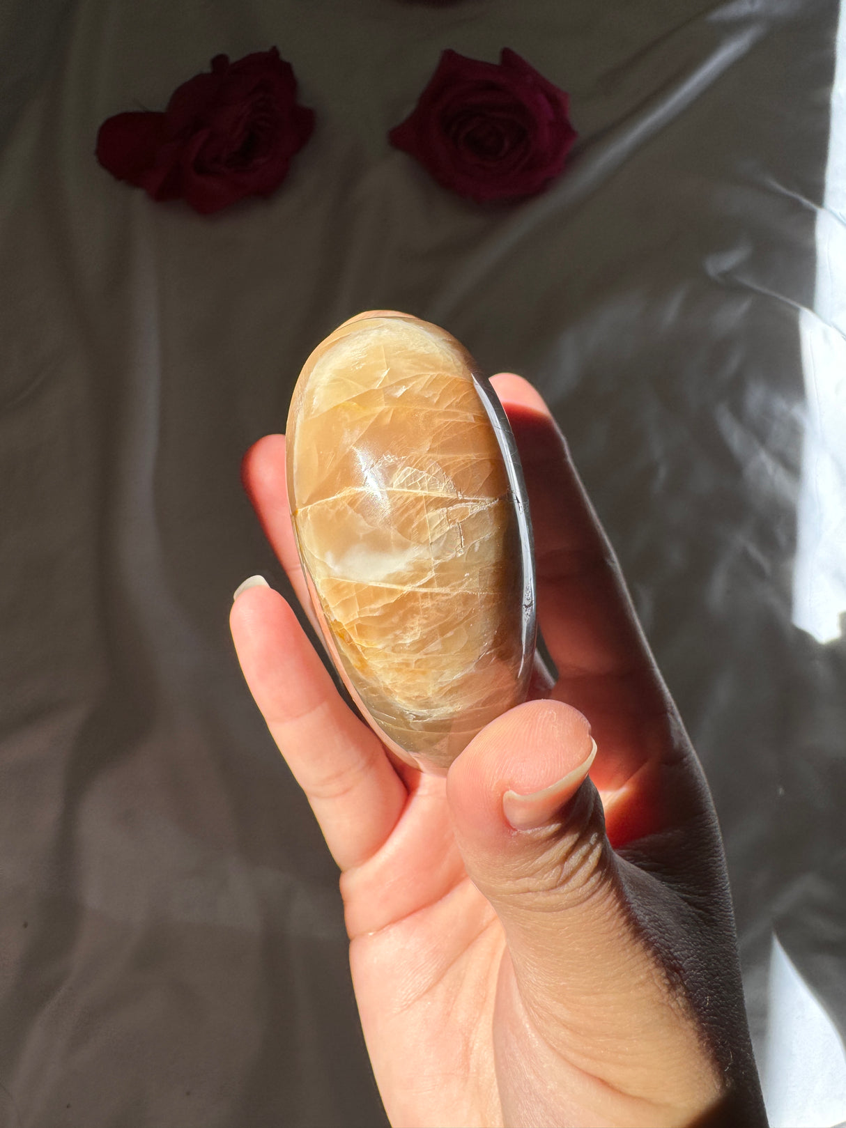 Peach Moonstone Heart with Icey Flash