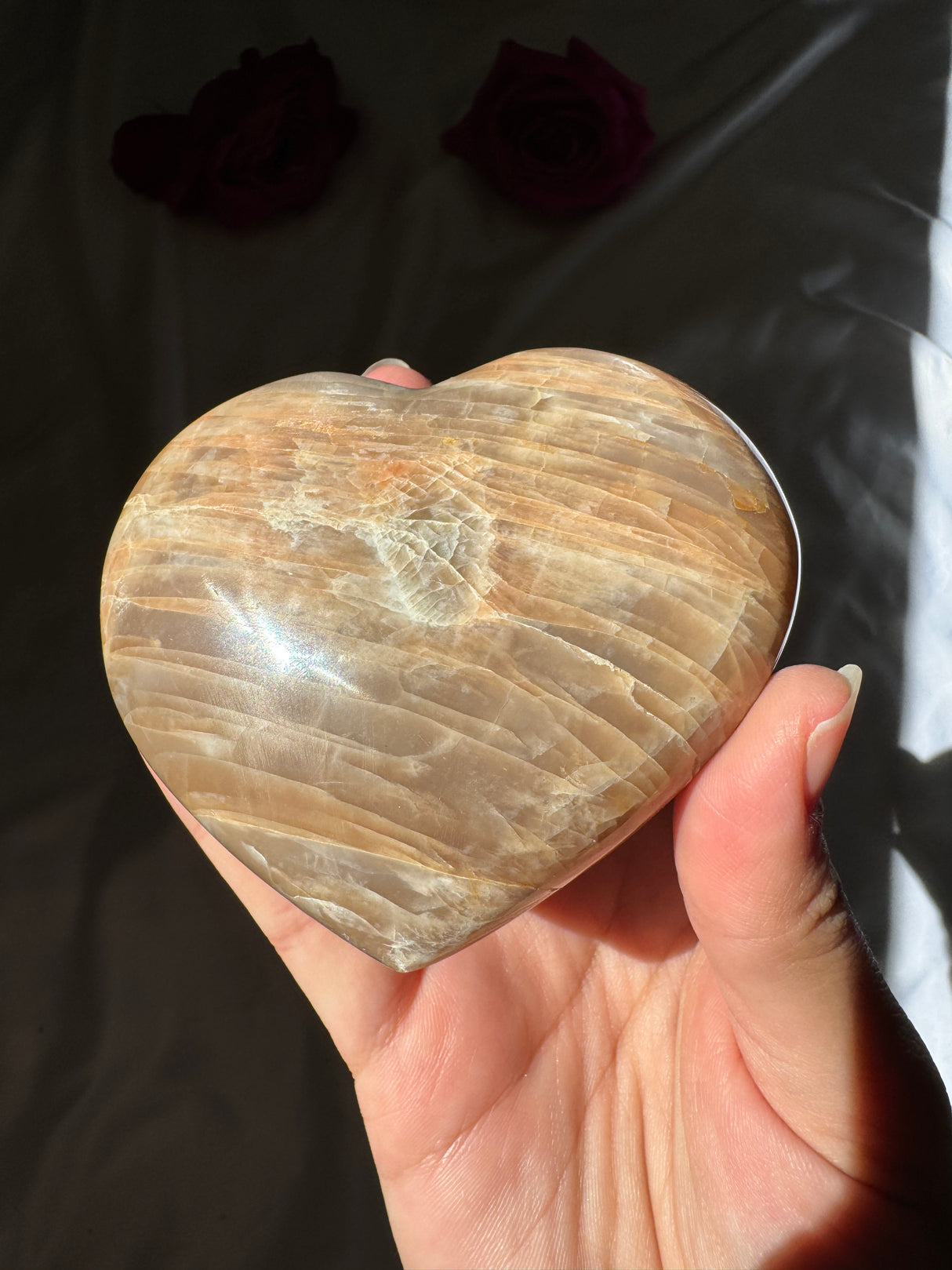 Peach Moonstone Heart with Icey Flash