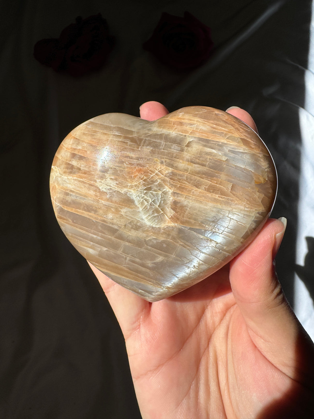Peach Moonstone Heart with Icey Flash
