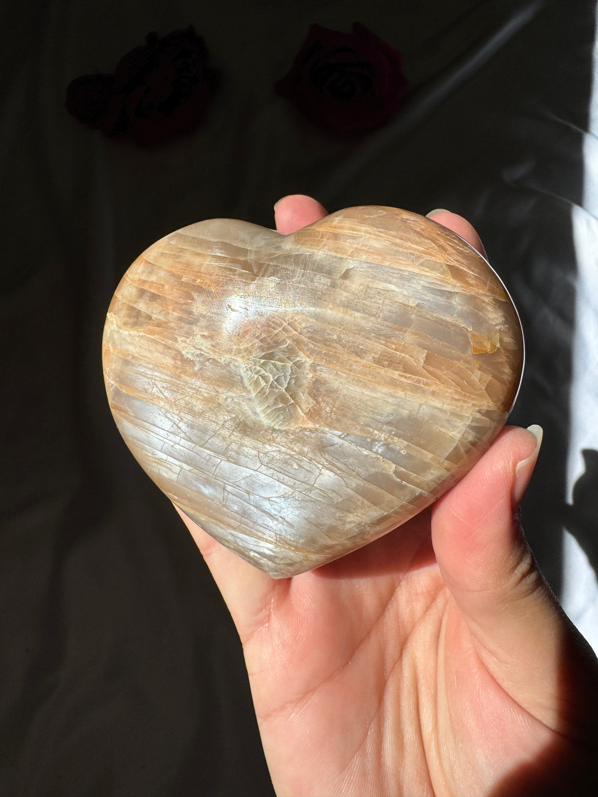 Peach Moonstone Heart with Icey Flash
