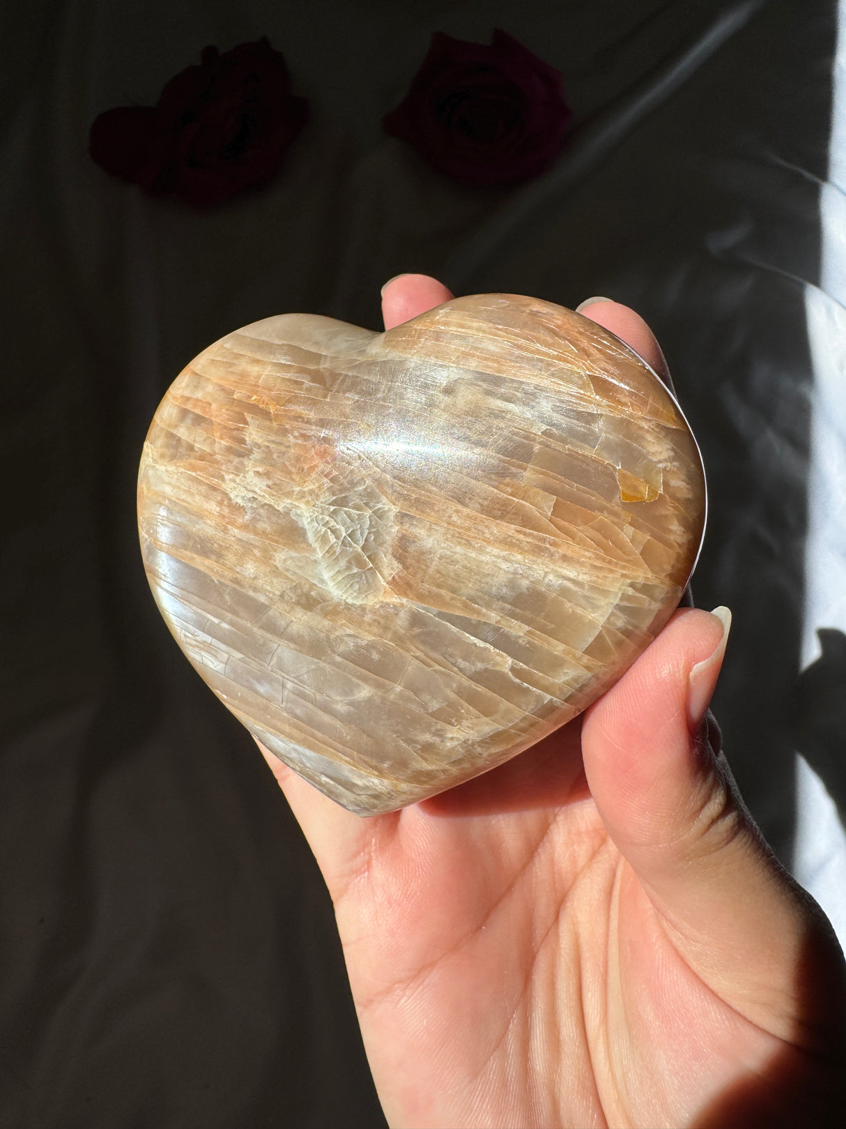 Peach Moonstone Heart with Icey Flash