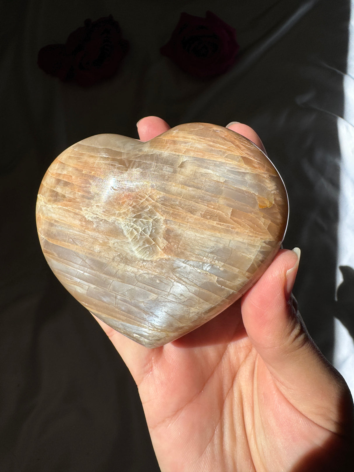 Peach Moonstone Heart with Icey Flash