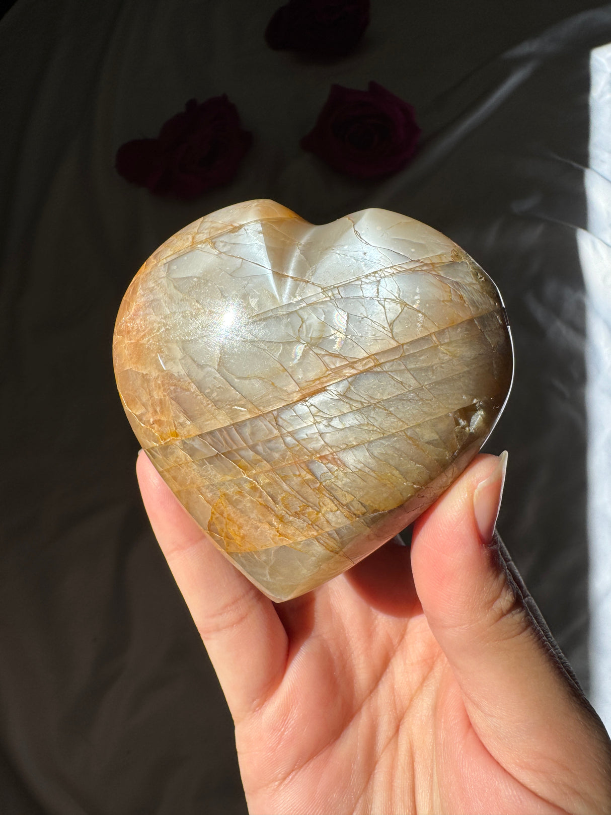 Peach Moonstone Heart with Icey Flash