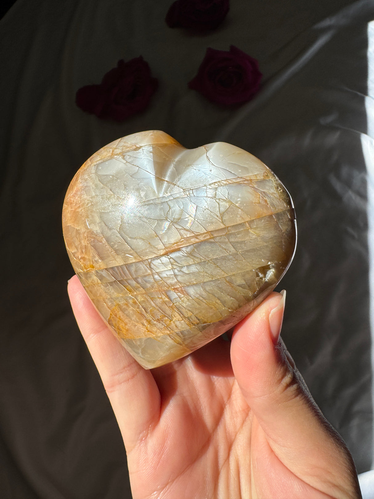 Peach Moonstone Heart with Icey Flash