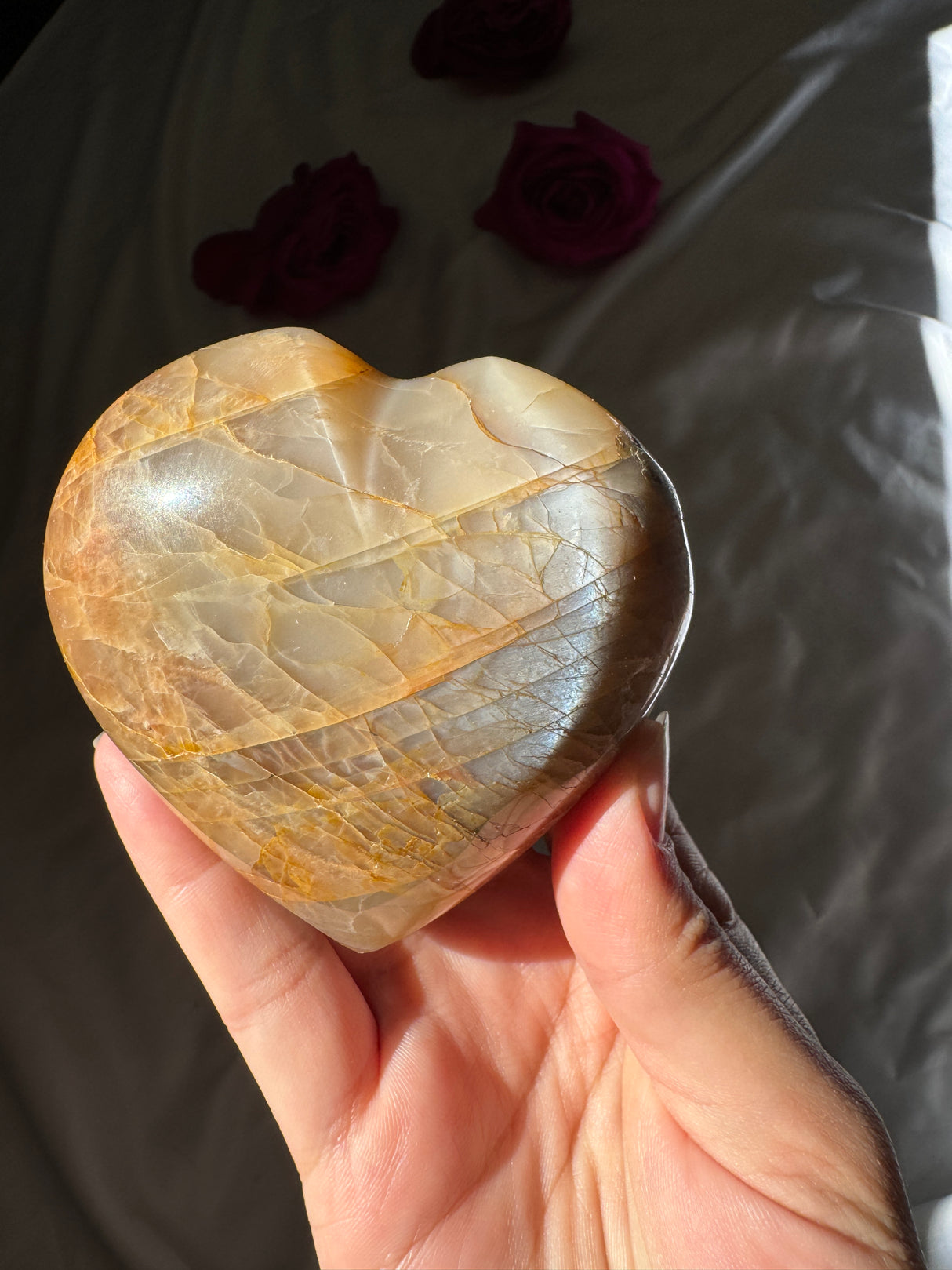 Peach Moonstone Heart with Icey Flash