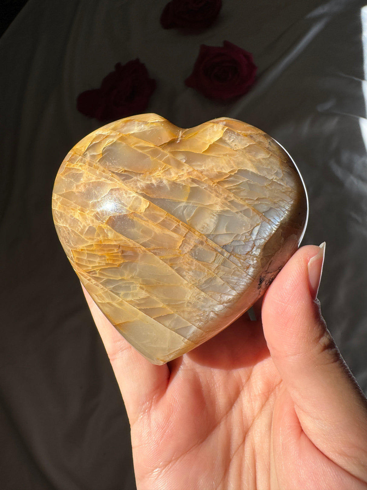 Peach Moonstone Heart with Icey Flash