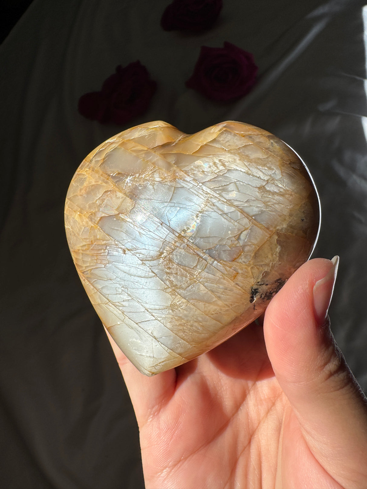 Peach Moonstone Heart with Icey Flash