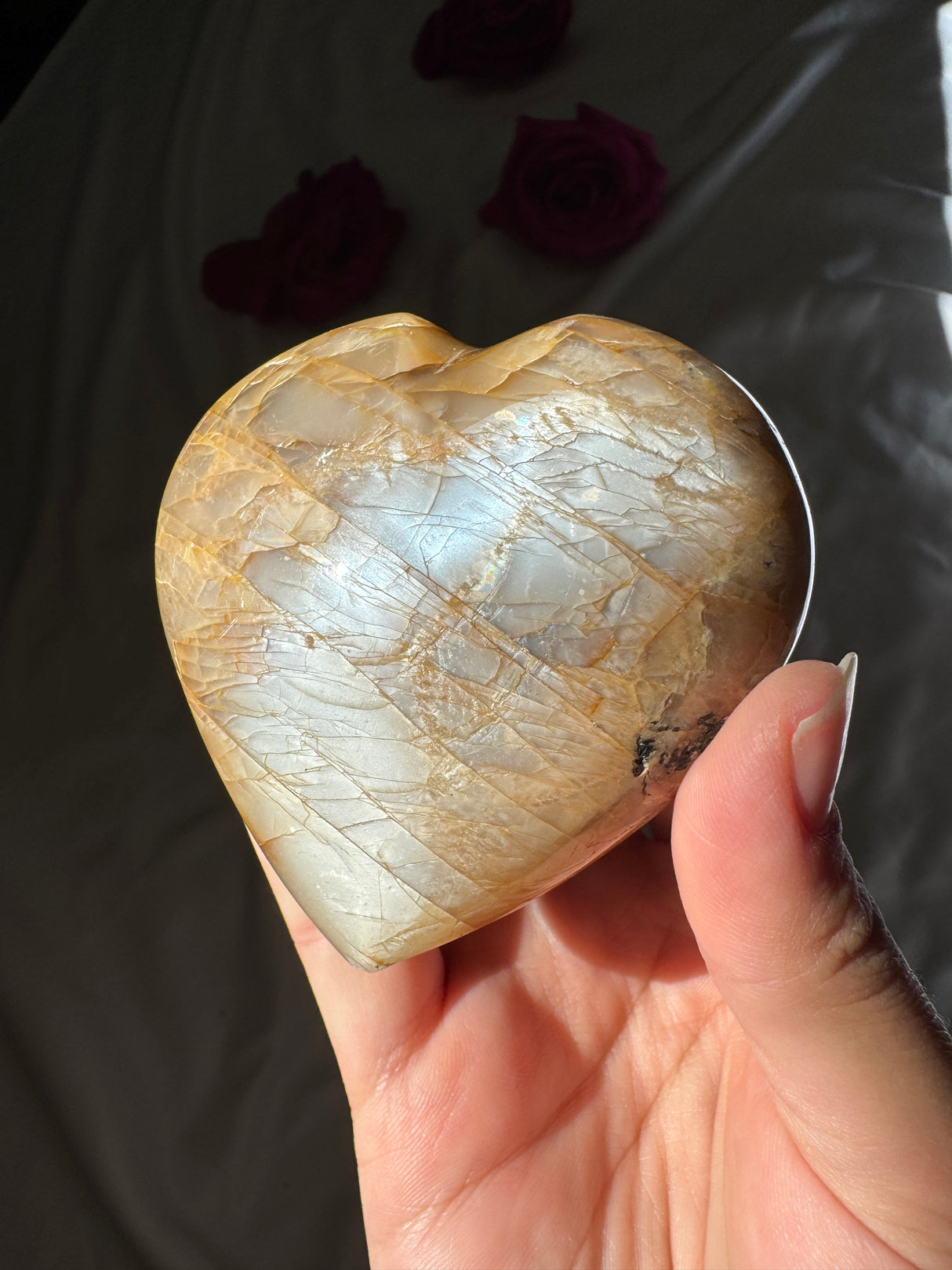 Peach Moonstone Heart with Icey Flash
