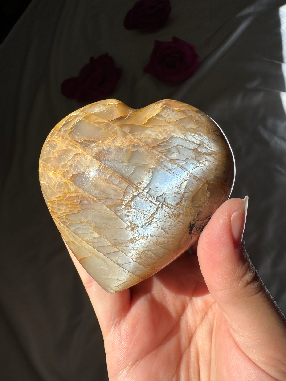 Peach Moonstone Heart with Icey Flash