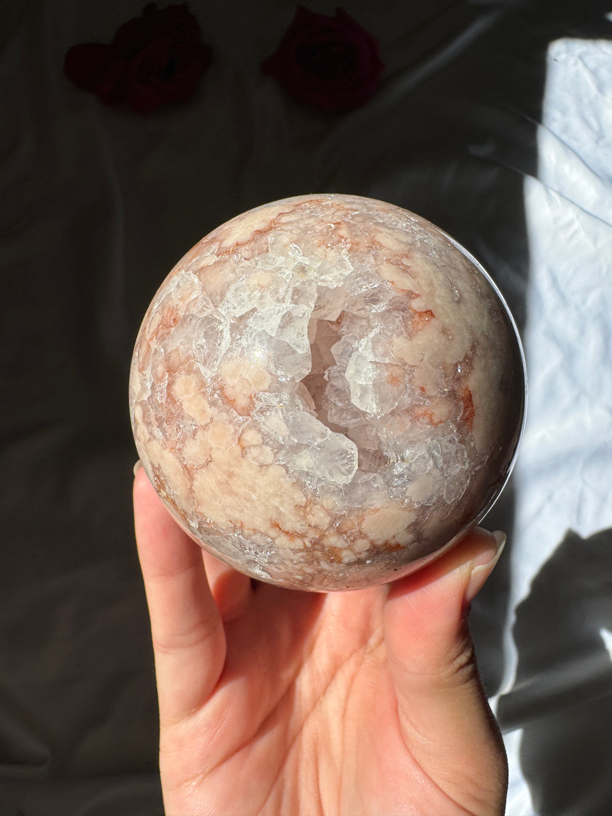 Flower Agate x Quartz Sphere