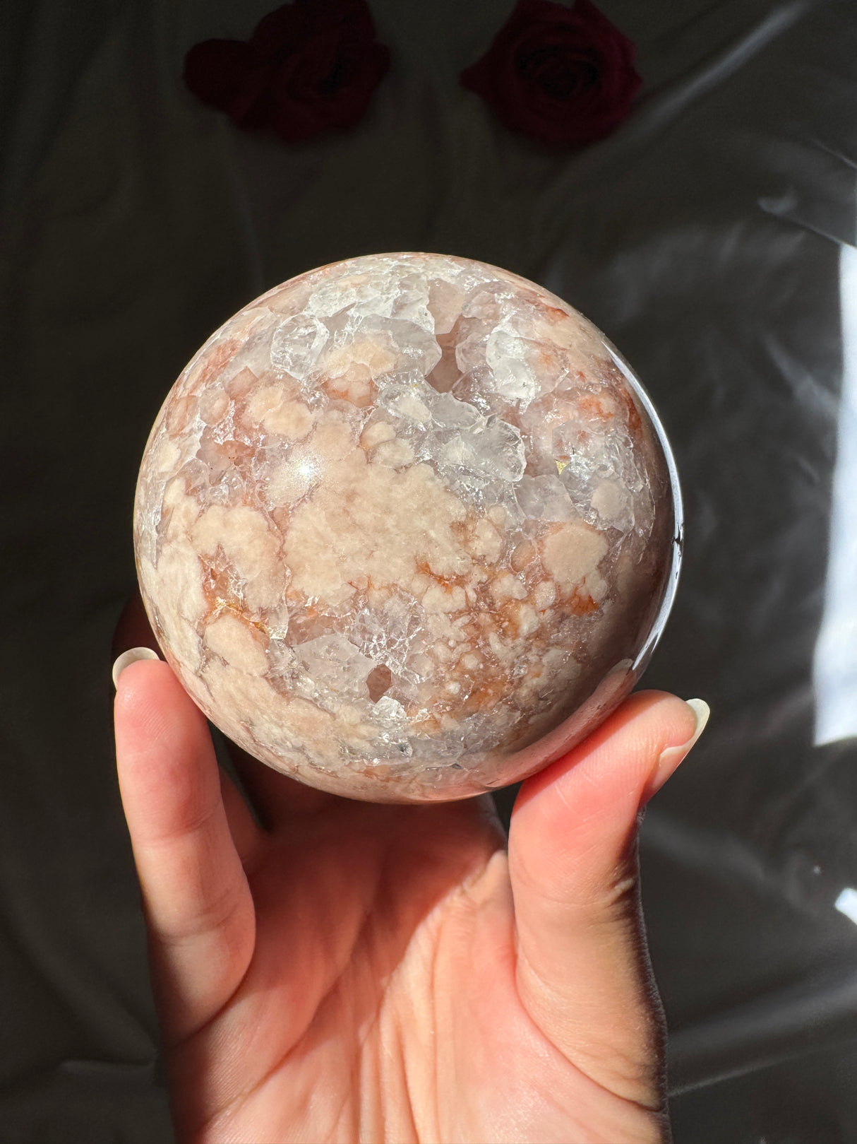 Flower Agate x Quartz Sphere
