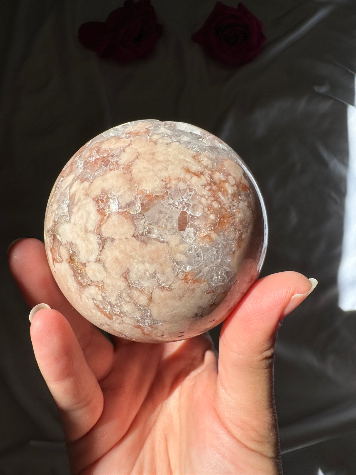 Flower Agate x Quartz Sphere