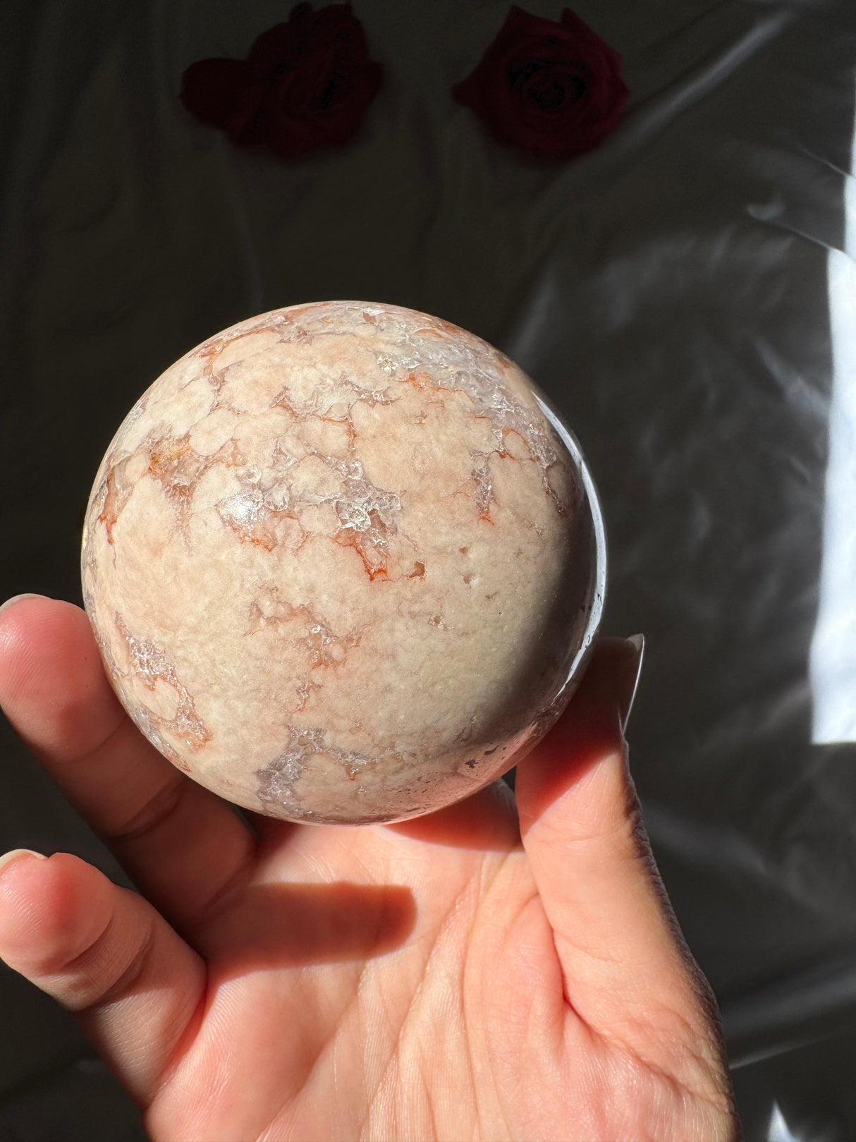 Flower Agate x Quartz Sphere