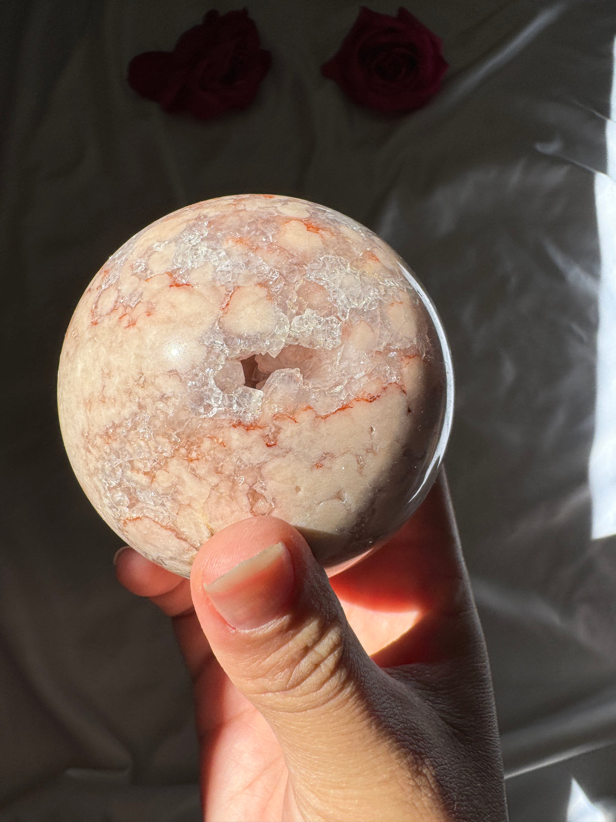 Flower Agate x Quartz Sphere