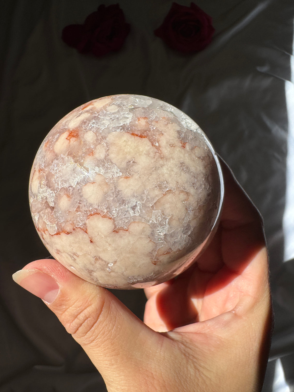 Flower Agate x Quartz Sphere