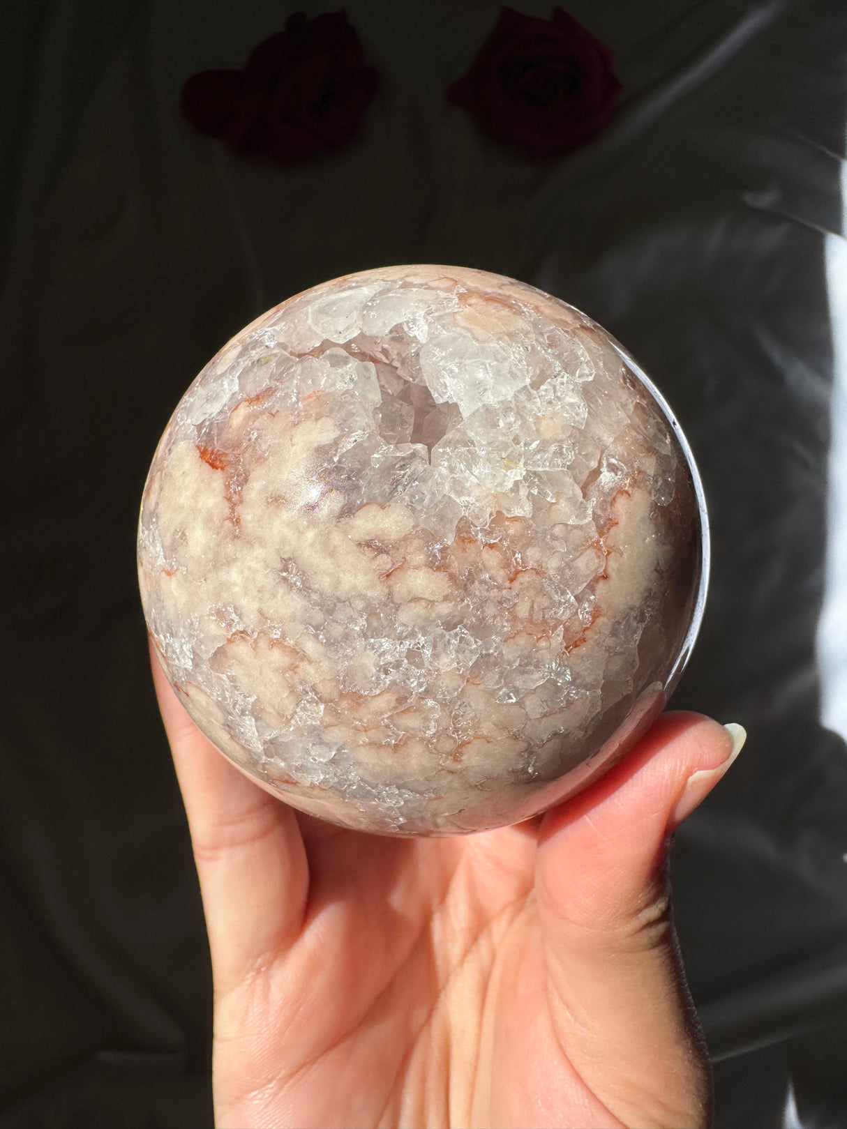 Flower Agate x Quartz Sphere